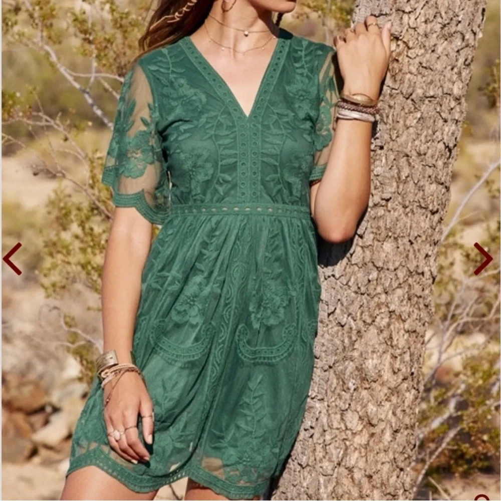 Altar’d State Green Lace Emerald Embroidered Mini Dress Size S Floral Boho - Picture 1 of 8